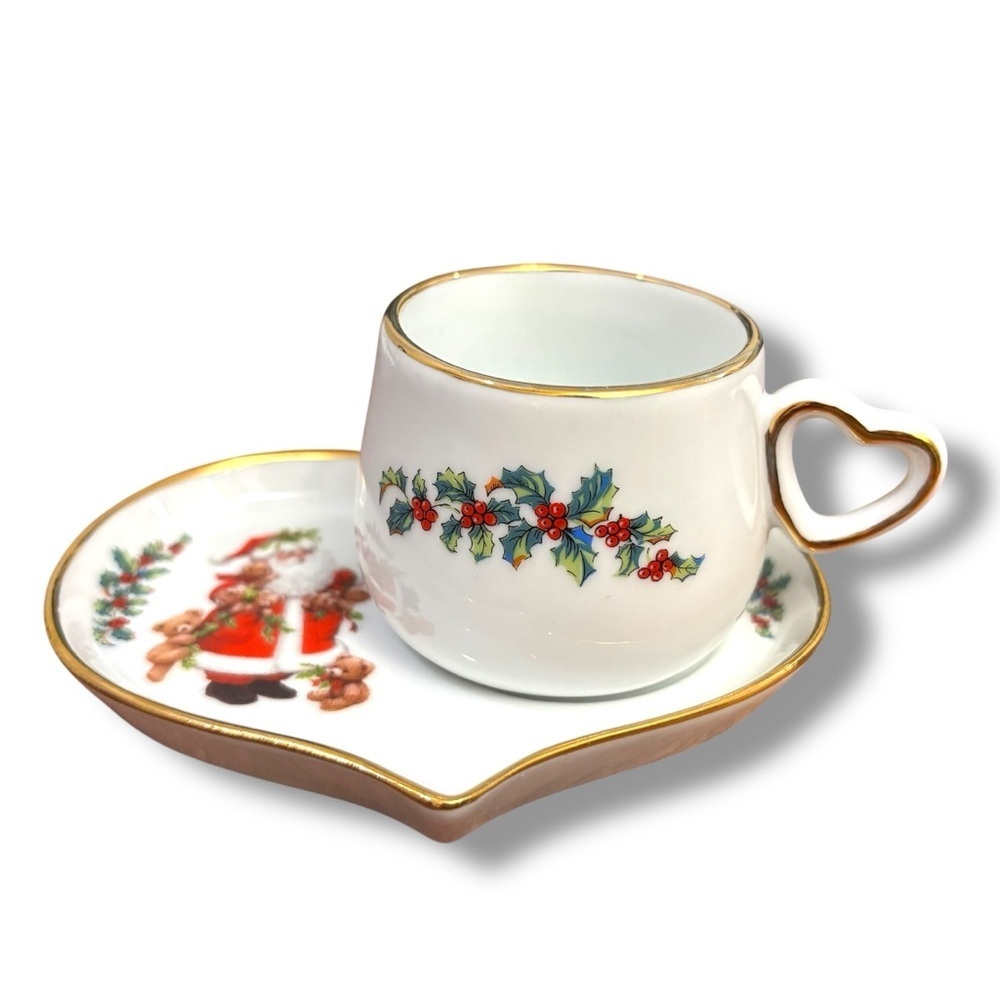 Barbara Jackson Someplace In Time Christmas Heart Dish & Espresso Cup Set 4pc